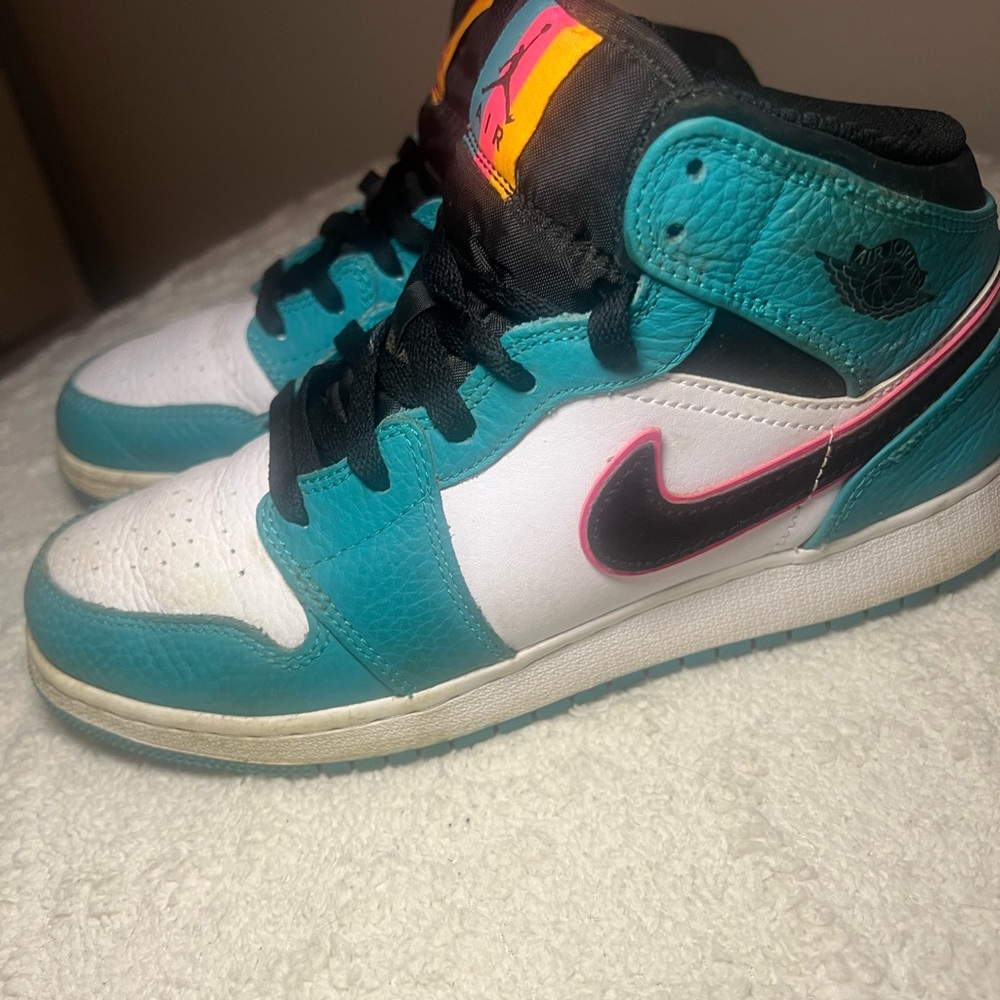 Nike Air Jordan 1 Mid Teal and White Sneakers